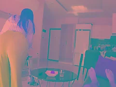 Fit Step Mom caught me with a boner measurement cleaning and helped me cum unaffected by her huge ass