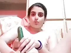 Pakistani girl with hairy pussy gets punished with cucumber while enjoying veg sex
