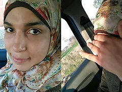 Egyptian Hijab Babe Plays in a Car